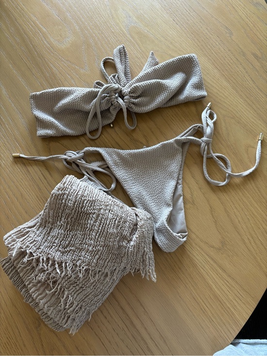 Monday Swimwear Other - Monday Swimwear Beige Textured Bandeau Bikini Set